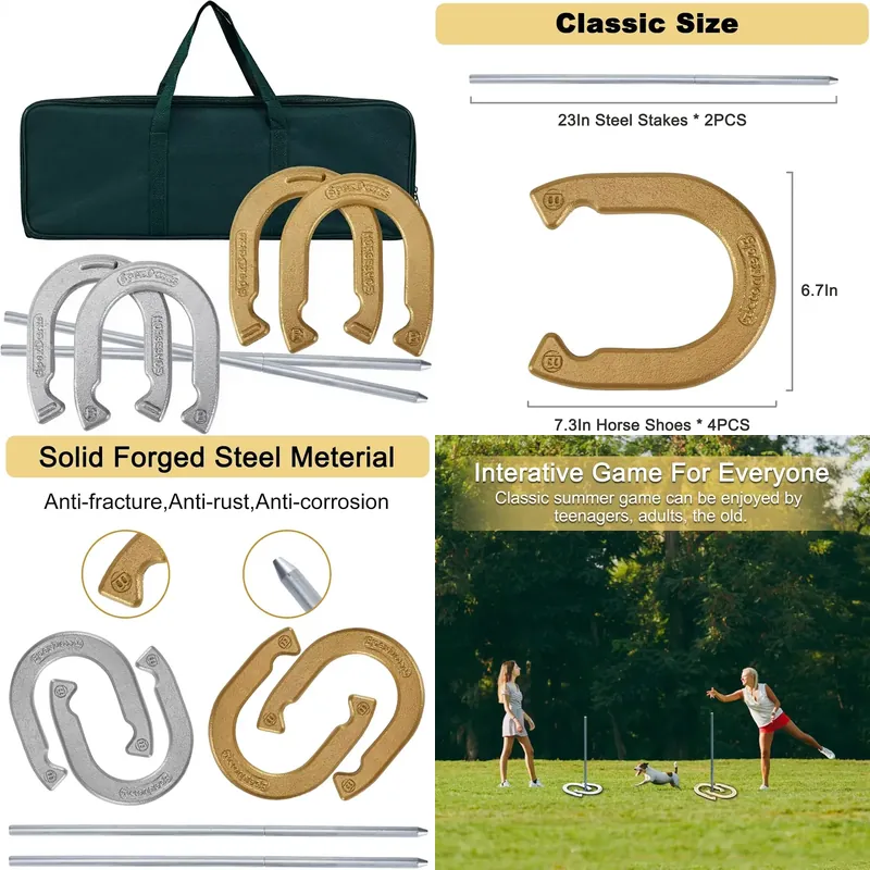 Horseshoe Game Set - SpexDarxs Classic Horseshoes Set-Backyard Game for